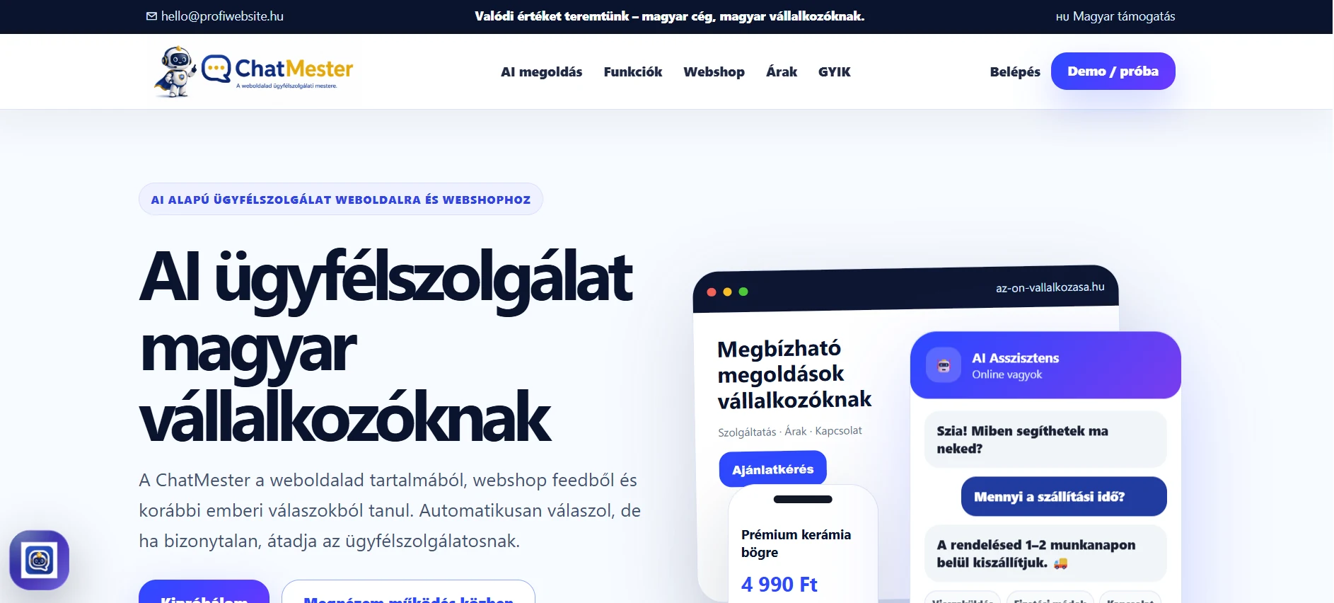 ChatMester weboldalának képernyőképe