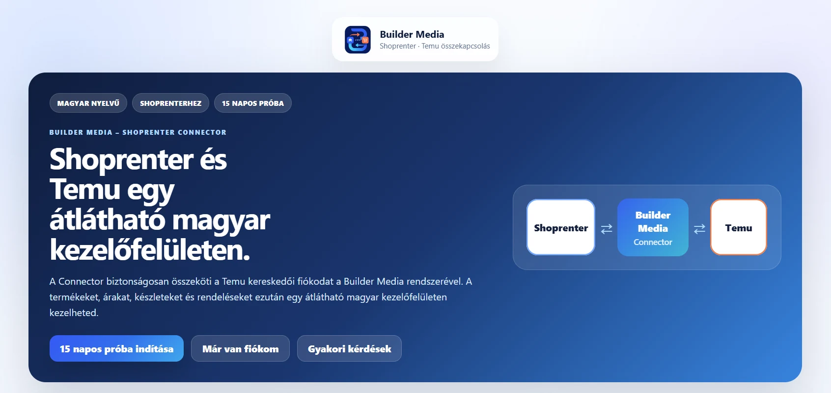 Temu Connector weboldalának képernyőképe